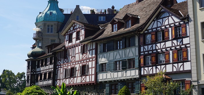 Fachwerkhäuser in der Altstadt von Arbon.