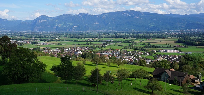 Blick ins Rheintal zwischen Altstätten und Heiden.