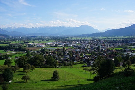 Im von schroffen Bergketten überragten St. Galler Rheintal bei Marbach.