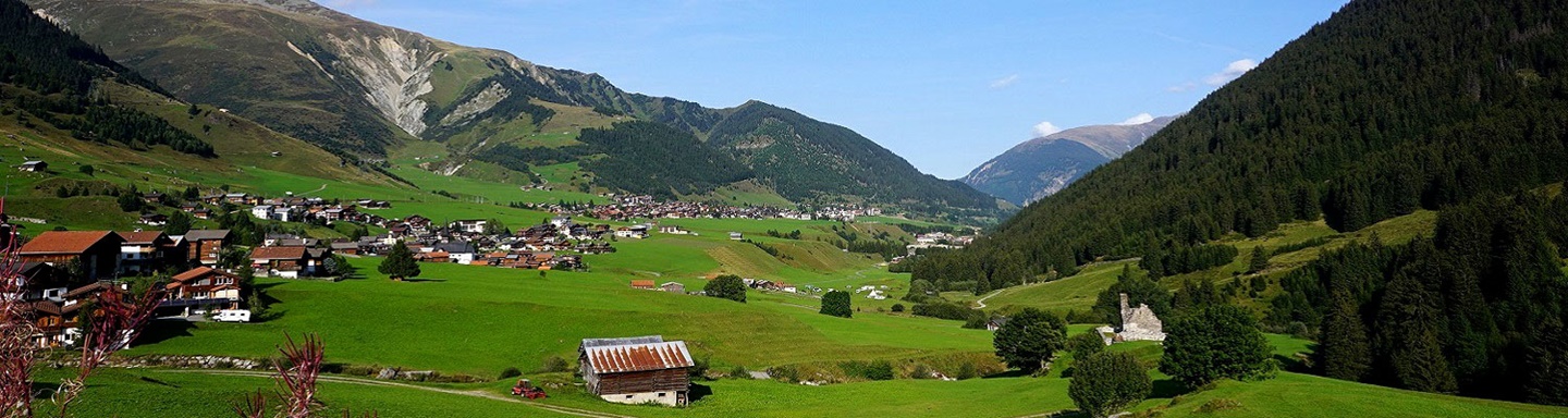 Blick auf das Dorf Rueras in der Surselva.